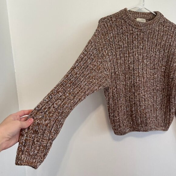 UNIVERSAL THREAD Crewneck Pullover Sweater Brown White Gray Chunky Knit Cotton M - Picture 9 of 14